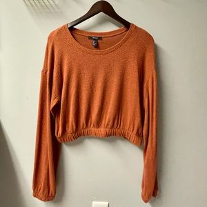 Rust Colored Balloon Sleeve Crop-top Sweater